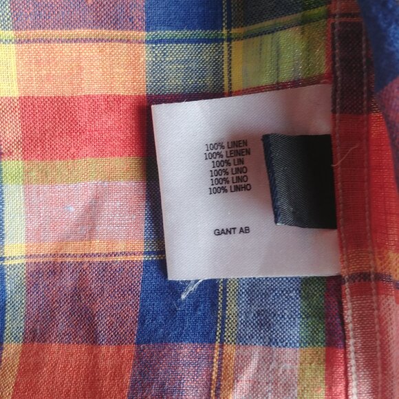 Gant Hampton Linen E-Z Fit Mens Short Sleeve Button plaid 100% linen shi… - Picture 10 of 13
